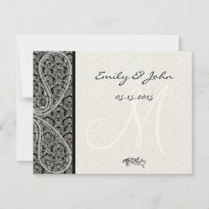Monogram Black Damask-Bordsnummer-kort Inbjudningar