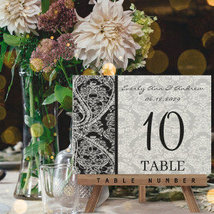 Monogram Black Damask-Bordsnummer-kort Inbjudningar