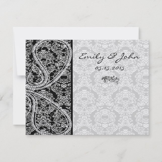Monogram Black Damask-Bordsnummer-kort Inbjudningar (Framsida)