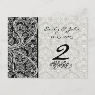Monogram Black Damask-Bordsnummer-kort Vykort