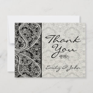 Monogram Black Damask bröllop tackkort Tack Kort
