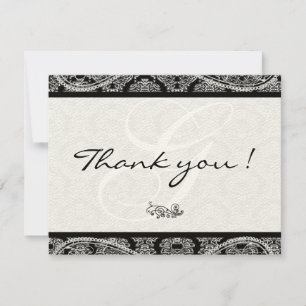 Monogram Black Damask Paisley Bröllop Tack Kort