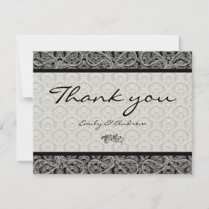 Monogram Black Damask Paisley Bröllop Tack Kort