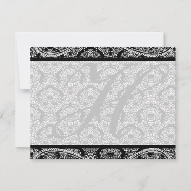 Monogram Black Damask Wedding Response OSA (Framsida)