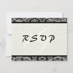 Monogram Black Damask Wedding Response OSA Kort