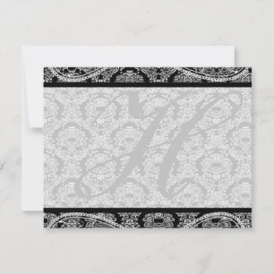 Monogram Black Damask Wedding Response OSA Kort