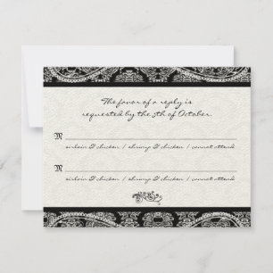 Monogram Black Damask Wedding Response OSA Kort