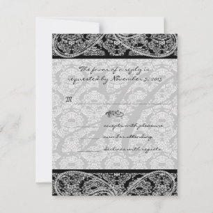Monogram Black Damask Wedding Response OSA Kort