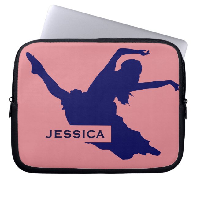 Monogram Black Dancer Silhouette IllustrationBlu Laptop Sleeve (Framsidan)