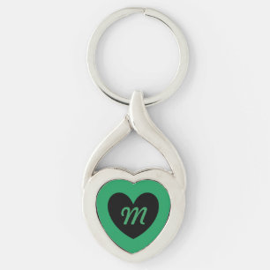 Monogram Black eart på Kelly grönt Twisted Heart Silverfärgad Nyckelring