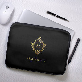 Monogram Black Falskt Guld Elegant Vintage Vapen  Laptop Fodral
