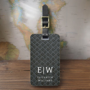 Monogram Black Faux Metallic Elegant Bagagebricka