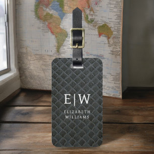 Monogram Black Faux Metallic Elegant Bagagebricka