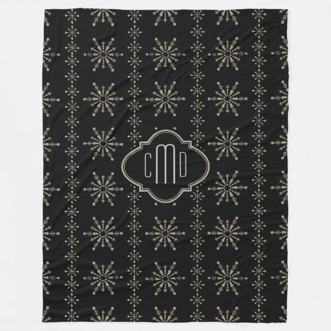 Monogram Black & Glitter jul Snöflingor 2 Fleecefilt (Framsidan)