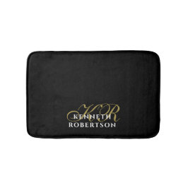 Monogram Black Gold White Minimalist Men Elegant  Badrumsmatta