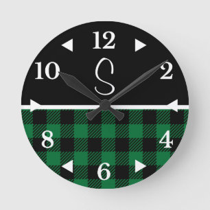 Monogram Black Grönt Buffalo Pset Farmhouse Rund Klocka
