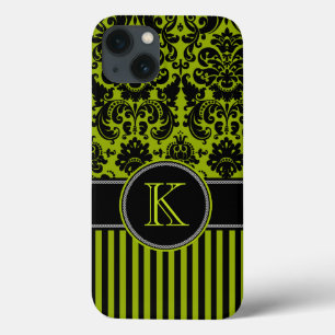 Monogram Black, Grönt Damask Rand iPad Air Case
