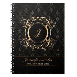 Monogram Black & Guld Blommigt Circle Ram Anteckningsbok