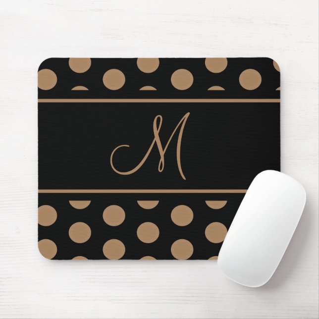 Monogram Black Guld Brown Polka dots Musmatta (Med mus)