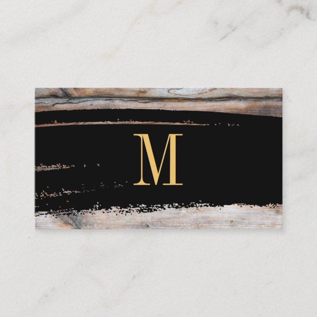 Monogram Black/Guld Brushed | Trä Visitkort (Framsida)