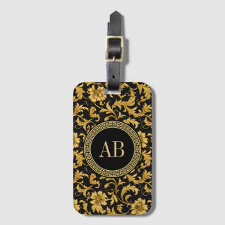 Monogram Black Guld Classy Elegant Mönster Bagagebricka