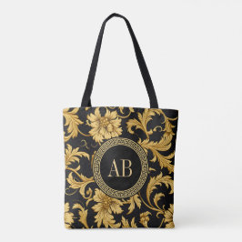 Monogram Black Guld Classy Elegant Mönster Tygkasse