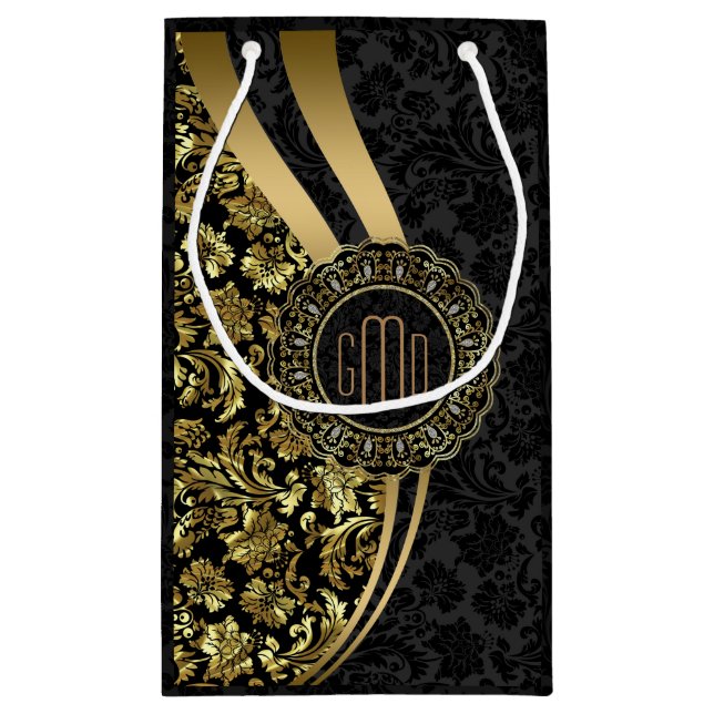 Monogram Black & Guld Damasks Dynamic Rand (Baksidan)