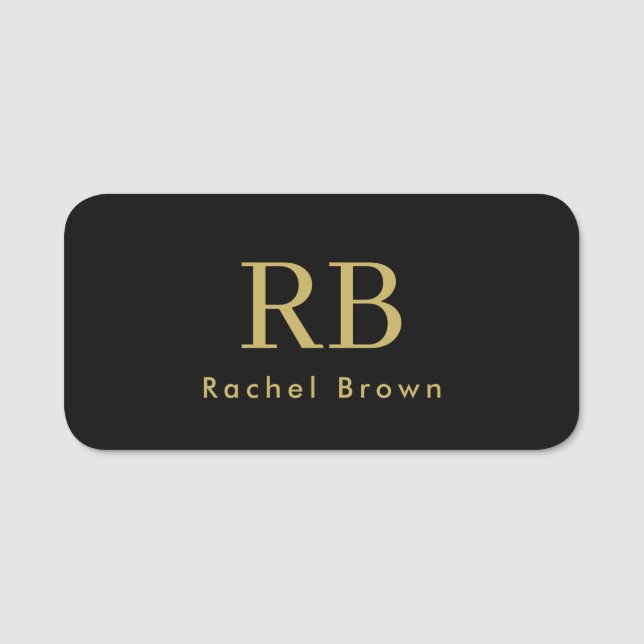 Monogram Black Guld Elegant Modern minimalist Namnbricka (Framsida)