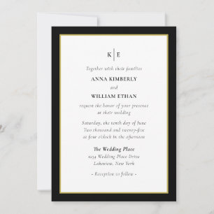 Monogram Black Guld - Familjer Bröllop Inivitation Inbjudningar