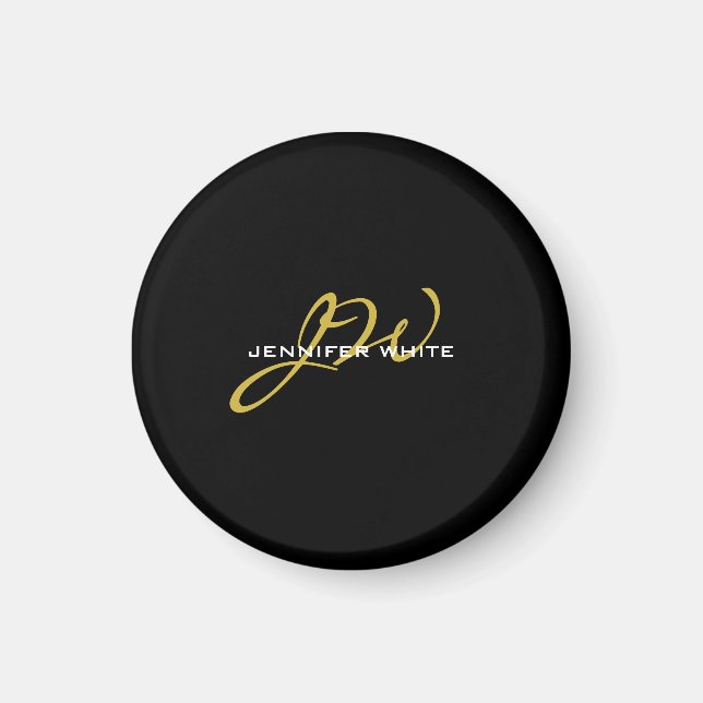 Monogram Black Guld Färg, den moderna, egna Namn Magnet (Framsidan)