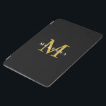 Monogram Black Guld, första Personligen Namn iPad Air Skydd<br><div class="desc">Modern svart- och guld-design med personlig inledande monogram och namn.</div>