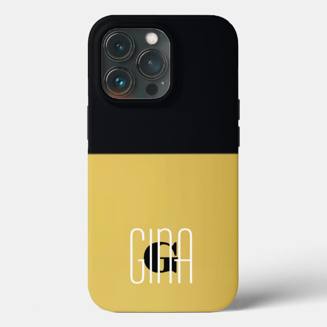 Monogram Black Guld & Girly Söt Initial (Baksida )