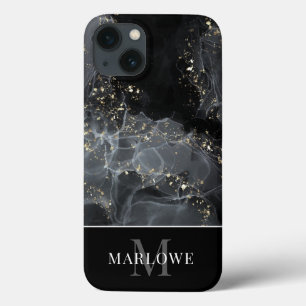 Monogram Black Guld Glitter Abstrakt Bläck Art