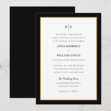 Monogram Black Guld - inbjudan till Bride Wedding