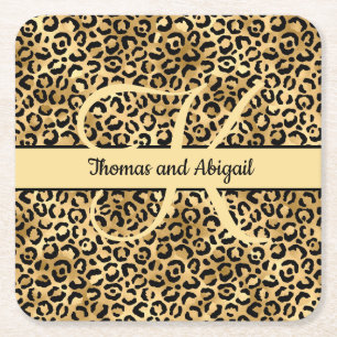 Monogram Black Guld Leopard Skriv ut Cheetah Anima Underlägg Papper Kvadrat