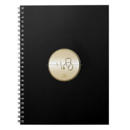 Monogram Black Guld Medical Stethoscope Heartslag Anteckningsbok