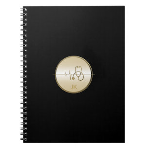 Monogram Black Guld Medical Stethoscope Heartslag Anteckningsbok