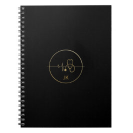 Monogram Black Guld Medical Stethoscope Heartslag Anteckningsbok