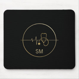 Monogram Black Guld Medical Stethoscope Heartslag Musmatta