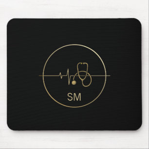 Monogram Black Guld Medical Stethoscope Heartslag Musmatta