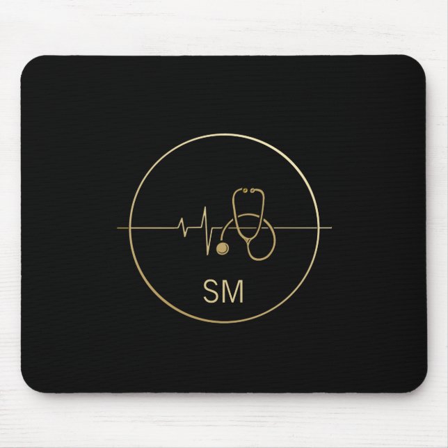 Monogram Black Guld Medical Stethoscope Heartslag Musmatta (Framsidan)