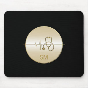 Monogram Black Guld Medical Stethoscope Heartslag Musmatta