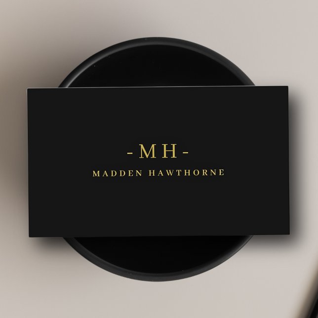 Monogram Black Guld Modern Minimalist Elegant Namn Visitkort (Skapare uppladdad)