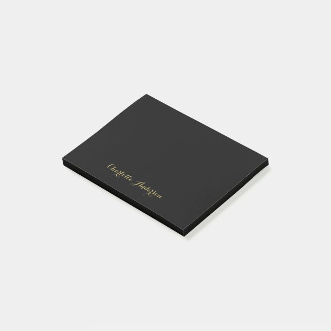 Monogram Black Guld Modern Minimalist Post-it Block (Vinklad)