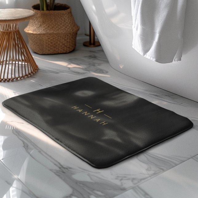 Monogram Black Guld | Modern minimalistisk Elegant Badrumsmatta (Skapare uppladdad)