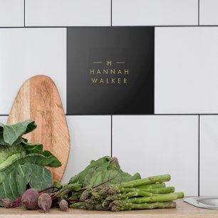 Monogram Black Guld   Modern minimalistisk Elegant Kakelplatta