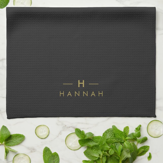 Monogram Black Guld | Modern minimalistisk Elegant Kökshandduk (Vikta)