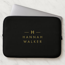 Monogram Black Guld | Modern minimalistisk Elegant Laptop Fodral
