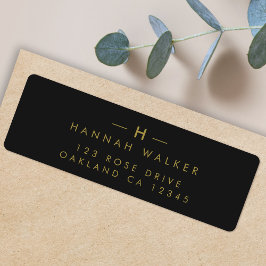 Monogram Black Guld | Modern minimalistisk Elegant Returadress Etikett