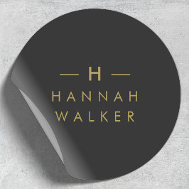 Monogram Black Guld | Modern minimalistisk Elegant Runt Klistermärke